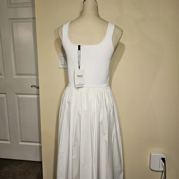 Theory Gathered Sleeveless Dress in Stretch Knit white size L
